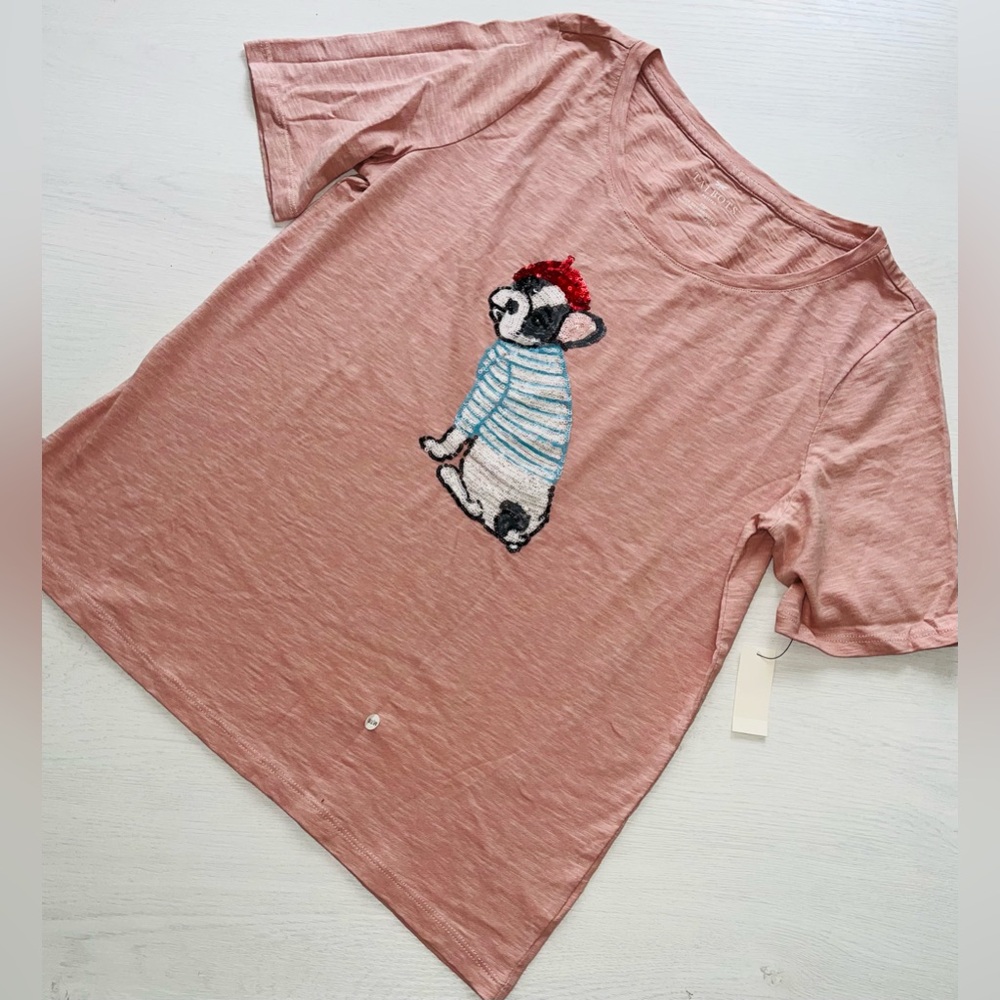 NWT Talbots Sequin Embellished Dog Tee Shirt
